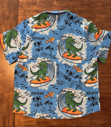 Simmashah Mens Shirt Size m Surfboard Dino Surf Ride The Wave Button Up - Picture 7 of 7