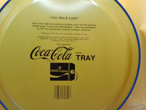 Coke Coca Cola vintage metal drink tray 1937 Blue Lady issued 1992 - Picture 5 of 5