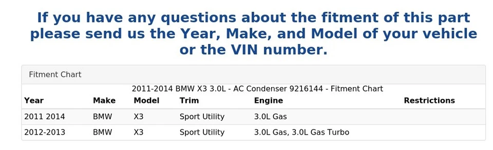 2011-2014 BMW X3 3.0L - AC Condenser 9216144 - Image 4 of 4
