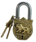 Brass Tiger Engraved Design Padlock with 2 Keys