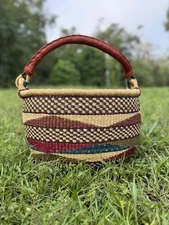 African Bolga Folding Handle Market Basket Over  16” Diameter