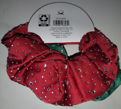Christmas Ponytail Scrunchies Red Green Sparkly Glass Crystals - Picture 2 of 2