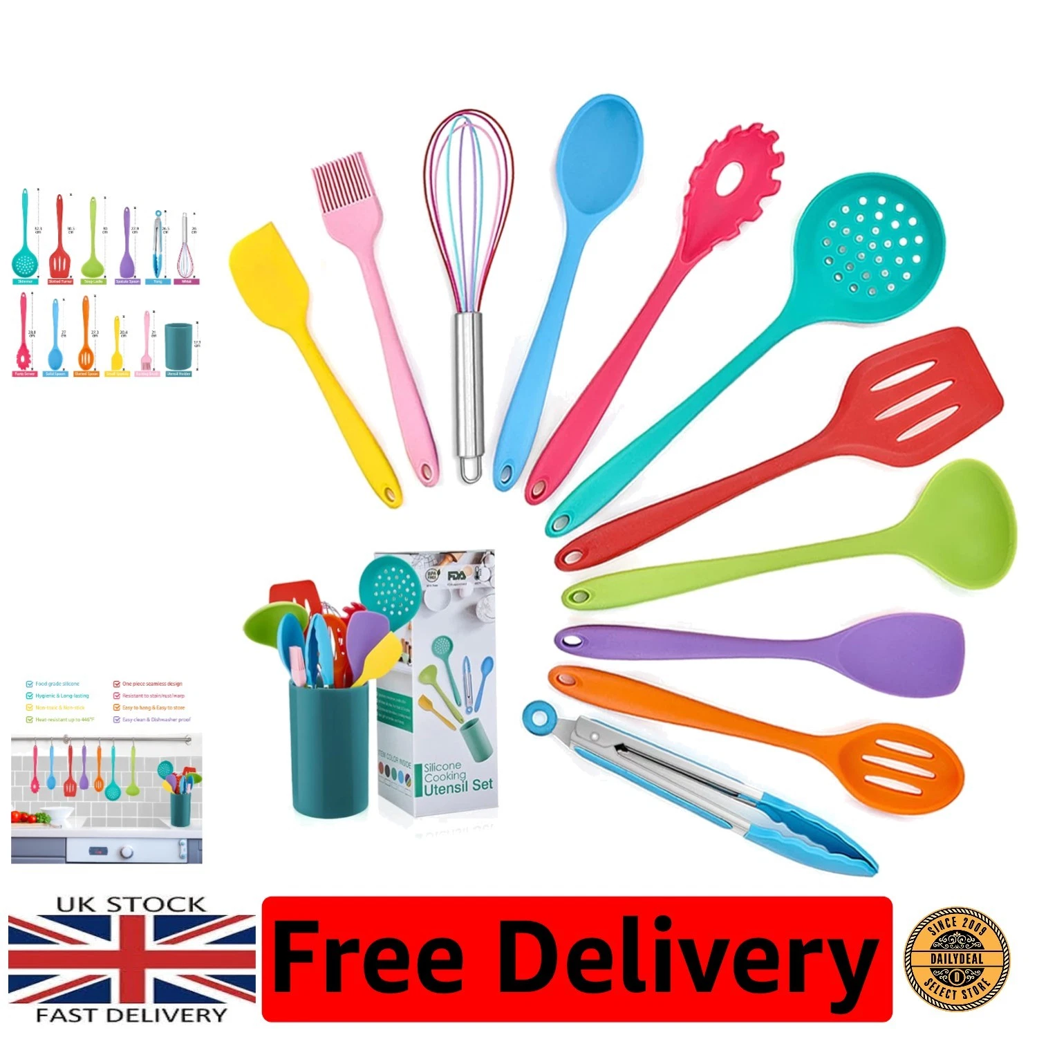 12-Piece Heat-Resistant Silicone Kitchen Utensil Set with Holder - Multicolor...