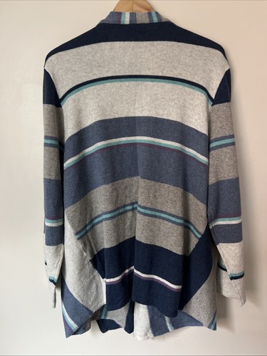 J. Jill J Baumwollmischung Pullover vorne offen Plus 3X blau weiß gestreift Strand lang - Bild 5 von 7