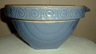 Vtg Circles Drapes Blue Stoneware Spout Mixing Bowl 9”D Hull Antique