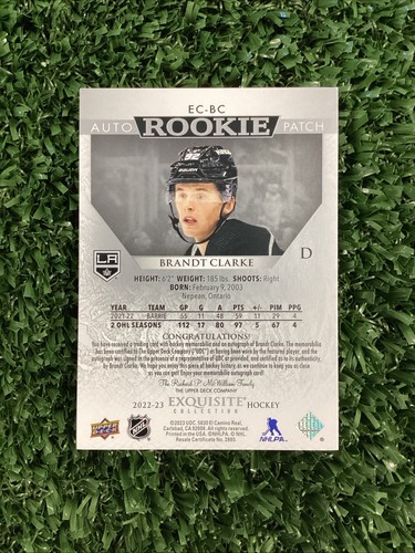 Brandt Clarke 2022-23 UD Exquisite Collection Rookie Patch Auto /92 Kings (RC) - Picture 2 of 6