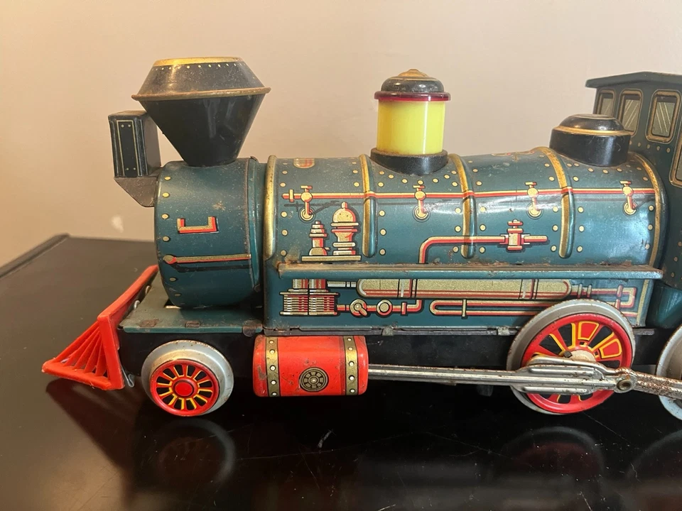 Tren de hojalata especial occidental acción misteriosa operado litográfica vintage, hecho en Japón Foto 3 de 4