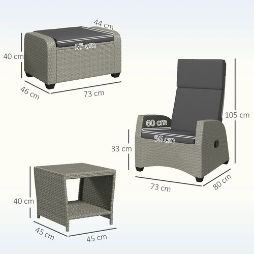 5-Piece Rattan Garden Furniture Set with Cushions - Charcoal Grey - Picture 3 of 11