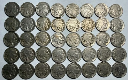 ROLL of 40 full date Indian Head BUFFALO NICKELS. Exact coins shown. #15