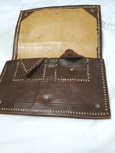 Tooled Leather Purse Vintage Clutch Bag Abstract Design Boho Hippie Handmade - Picture 11 of 22