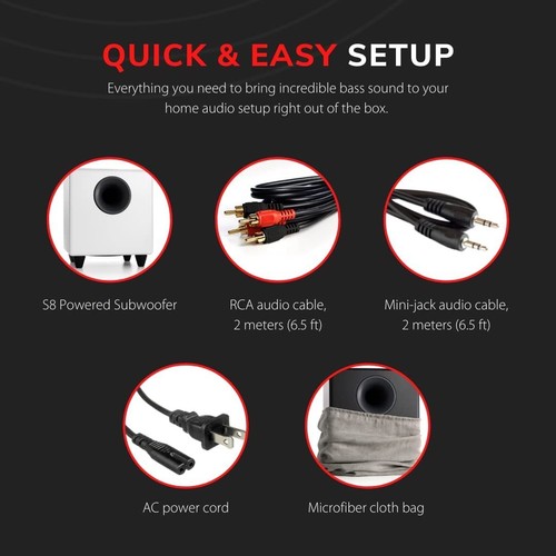 S8 Powered Subwoofer Speaker - 250W 8-inch Home Woofer with Built-in Amplifie... - Picture 6 of 7