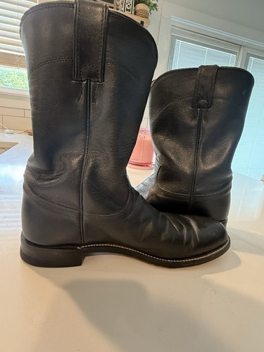 Justin Classic Black Roper Style L3703 Pull On Cowboy Boots Women’s Size 9 A - Picture 5 of 6