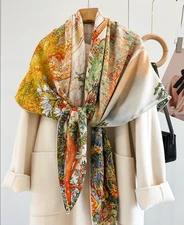 70% Cashmere 30% Silk Wrap Scarf grassland Print Double Face Print Shawl 53''