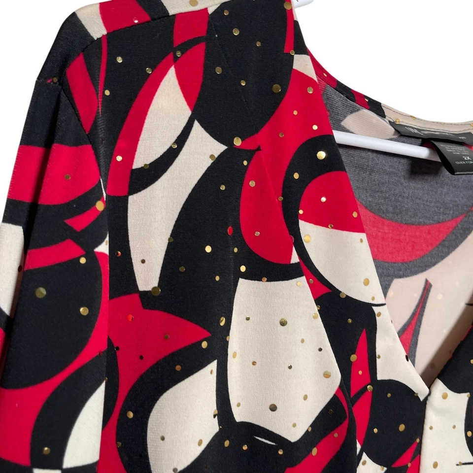 INC International Concepts Blouse Women's 2X Printed V-Neck Geometric Career - Image 4 of 4