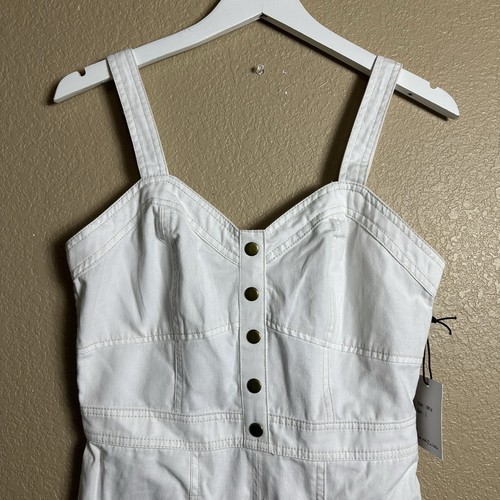 Vtg Jopna Sundress Womens L White Lightweight Denim Big Front Pockets NWT - Picture 2 of 7