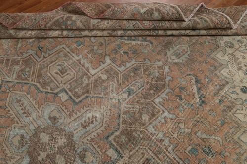 Antique Vegetable Dye Traditional Rug 9x12 Ft Hand-Knotted Coral Wool Carpet - Picture 19 of 23
