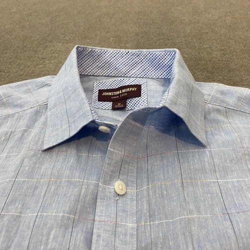 Johnston & Murphy Hemd Herren mittelblau Leinen Fensterscheibe Button Down Freizeit - Bild 2 von 10
