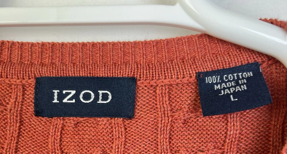 Suéter Tejido con Cable Izod De Colección Hecho en Japón Hombres L Sienna Preppy Country Club Foto 2 de 4