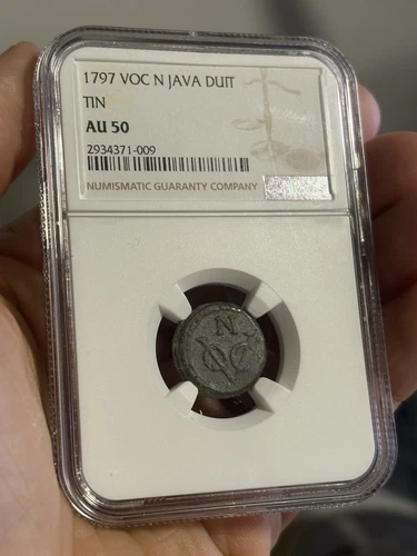 1797 Netherlands East Indies Java VOC Tin Duit NGC AU 50
