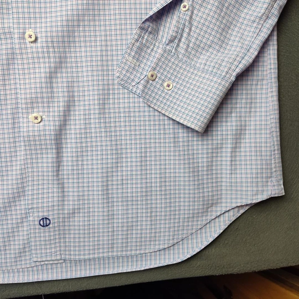 Camisa David Donahue Para Hombre 17 34/35 Azul Rosa Cuadros Ajuste Algodón Abotonada Foto 4 de 4