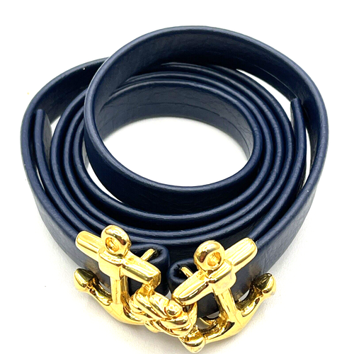 Vintage Dotty Smith Nautical Navy Blue Skinny Belt Gold Tone 32" - Picture 2 of 6
