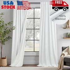 White Linen Blackout Curtains 95 Inches Long 2 Panel Set Cute Burg Nosie Reducin