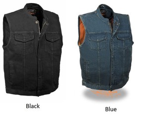 Gun Pocket Snap// Zip Closure Mens SOA Black Leather Trim Denim Club Cut Vest