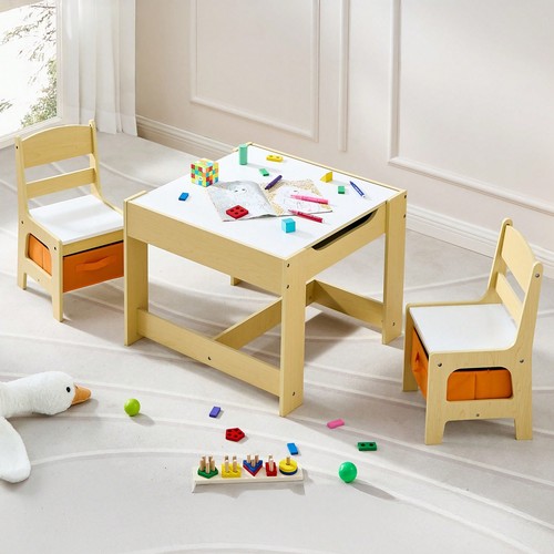 Kids Table And Chair Set, 3 In 1 Wooden Activity Table-Free shipping - Picture 24 of 30