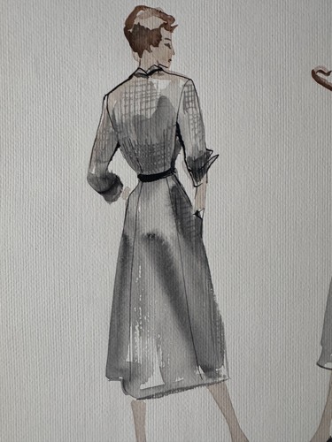 Original Rare Vintage Fashion Illustration Vogue Early 1950's Gouache Paper OOAK - Picture 5 of 10