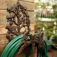 Sungmor Hose Holder, Garden Yard Cast Iron Decorative Wall Mount Water Pipe Rack
