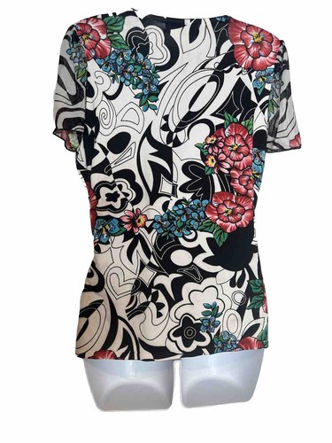 Alberto Makali Floral Art To Wear Tattoo Beaded Sequin Mesh Cap Sleeves Top Lg - Picture 2 of 12