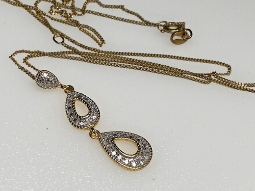 Vintage Sterling Silver Pendant Necklace 925 Jewellery Gold Plated CZ 3.28g - Picture 2 of 7