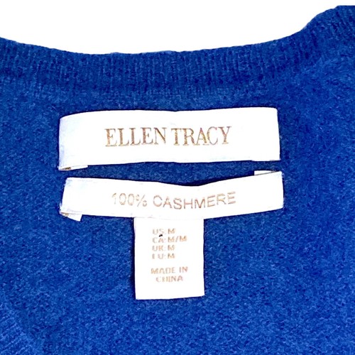 Ellen Tracy Sweater Womens M 100% Cashmere Cobalt VNeck Crop Pullover Minimalist - Picture 3 of 14