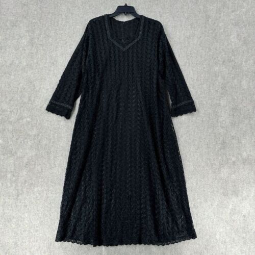 Black Eyelet Maxi Dress Handmade LARGE-XL SHEER Grunge Dark Fairy Witchy