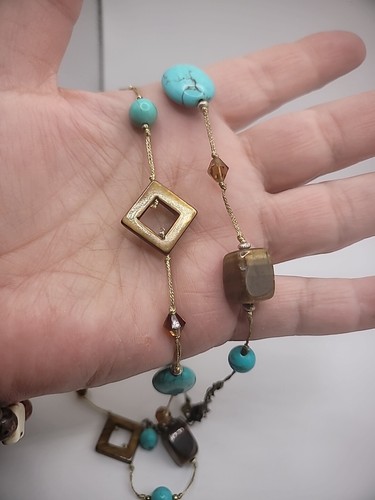 Premier Designs Womens Beaded Necklace Turquoise Color Brown Jewelry Costume - Picture 11 of 11