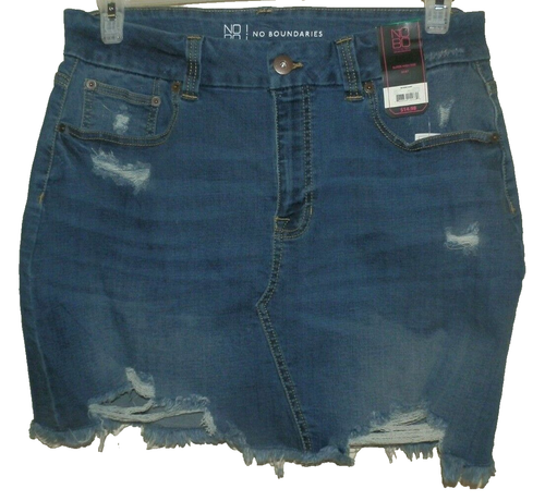 Neu Junior Gr. 17 blau super hoher Bund Denim Minirock Jeans keine Grenzen