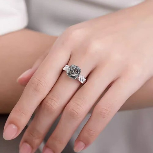 New 8mm Shiny Ice Flower Cut Gray Topaz Gems Charming Women Girl Silver Ring - Picture 4 of 6
