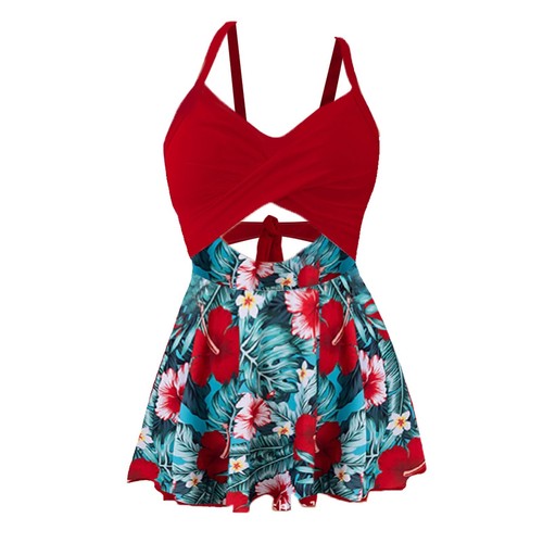 Women Cutout Skirt Swimsuit V Neck Wrap Tie Back Solid Swimdress Bathing Suits - Picture 16 of 43