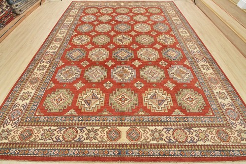 Kazak Rug 10’6” x 13’10” Red Wool Tribal Geometric Hand-Knotted Oriental Carpet - Picture 2 of 15