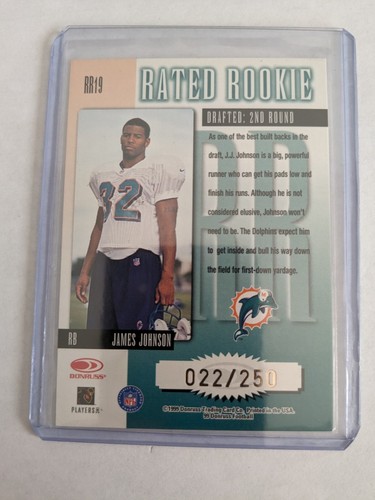 🏆 1999 Donruss Rated Rookies Medalist /250 JAMES JOHNSON RC #RR19 DOLPHINS - Picture 2 of 2