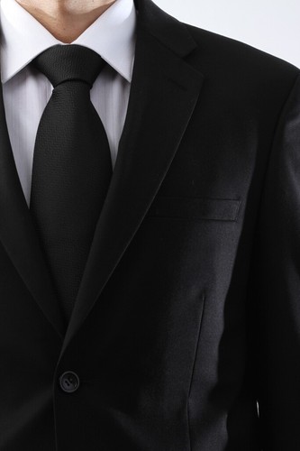 MENS 2 BUTTON SUPER 150S BLACK WOOL FEEL SUIT FLAT FRT PANT SML-60512N-60501-BLK - Picture 2 of 6