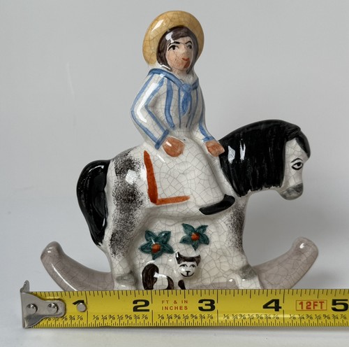 Staffordshire Boy On Rocking Horse W Cat Original Stamp 5” Figure Vintage READ - Picture 7 of 8