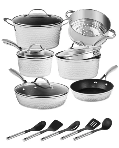 Granitestone Charleston 15 Piece Hammered Nonstick Cookware Set with Utensils