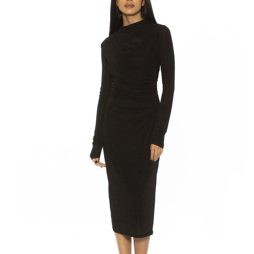 Alexia Admor Kim Midi Black Ruched Long Sleeve New Dress Womens Large - Picture 1 of 12