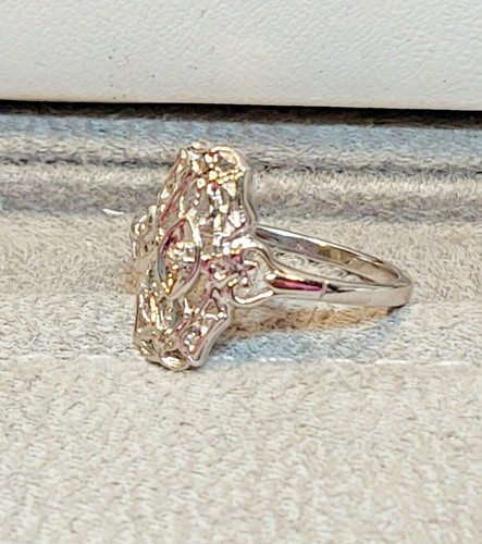 NEW Vintage 14kt White Gold Filigree Diamond Ring Size 6.25 F.M. Abdulky - Picture 3 of 10