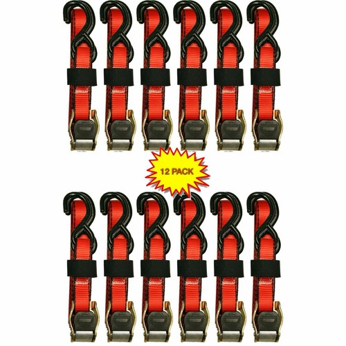 1 in x 10 ft Red Cambuckle Straps Tie Down Straps 900 LBS Break Strength S hooks - Picture 2 of 8