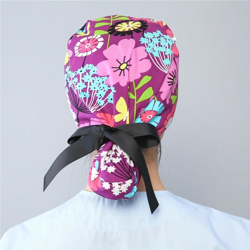 Women's Men Doctor/Nurse Printed Surgical Scrub Hat/Cap Button & Ponytail Pouch - Picture 85 of 128