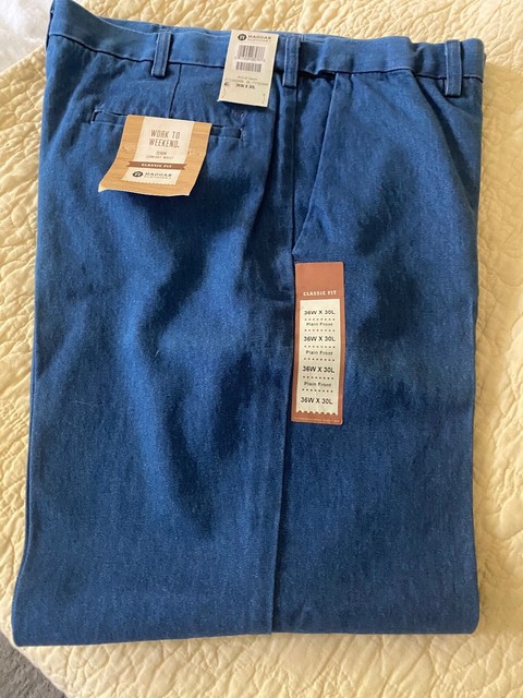 Haggar Men/'s Work-To-Weekend Hidden Expandable-Waist Plain-Front Denim Pant