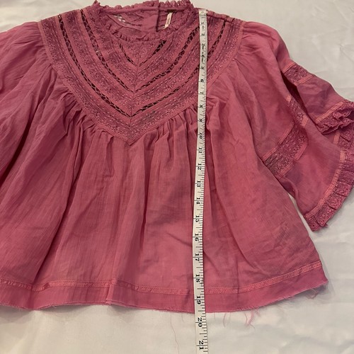 Free People Women's  Lace Boho Crop Sheer  Top Size XS Purple Pink C8 - Picture 10 of 11