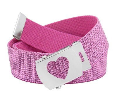 Girls School Uniform Silver Slider Heart Belt Buckle with Canvas Web Belt